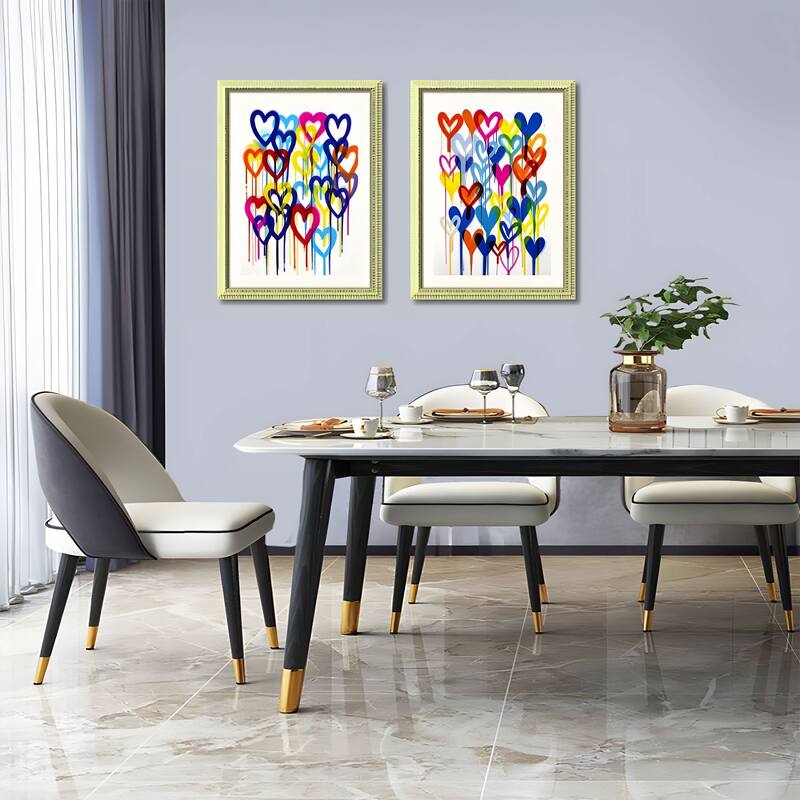 Set of 2 Colorful Heart Graffiti Framed Wall Art - Replaceable Canvas Prints with Solid Wood Picture Frames - Blue+Red