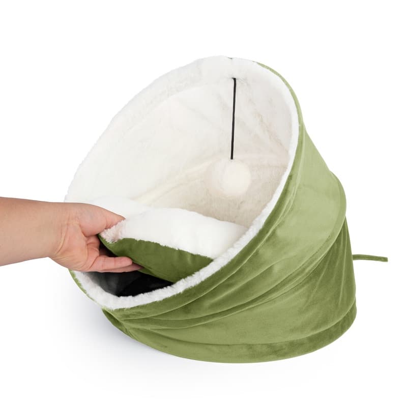 Cozy Cat House Velvet With Sherpa + Dangling Ball - 16"16"