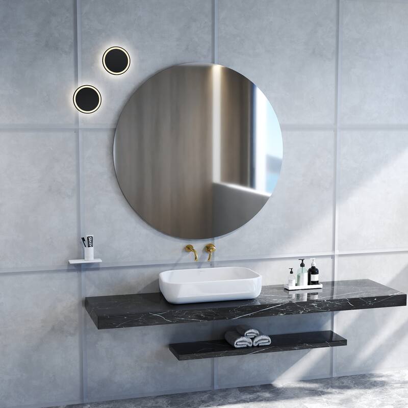 70cm Vathroom Mirror, Round Mirror, Matte White Backboard - 27.7