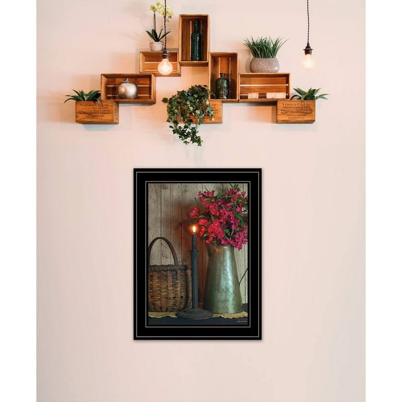 TrendyDecor4U Farmhouse "Basket & Blossoms" Framed Print Wall Art by Susie Boyer - Earth Tone