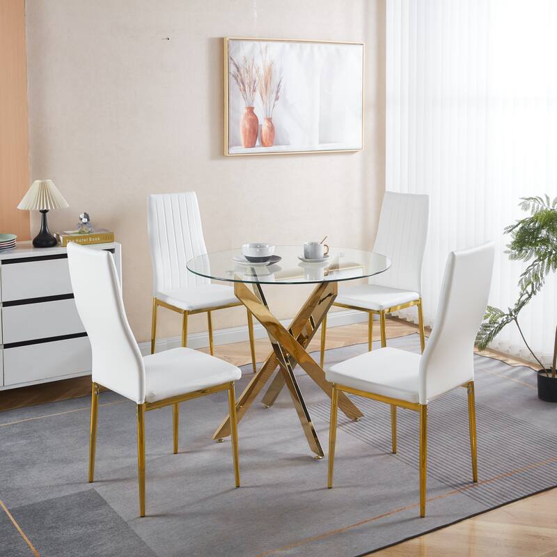 5 Pieces Dining Set, Table Metal Leg Mid-Century Dining Table and Chair