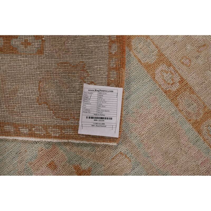 Vegetable Dye Oushak Turkish Runner Rug Handmade Wool Carpet - 4'0" x 12'2"
