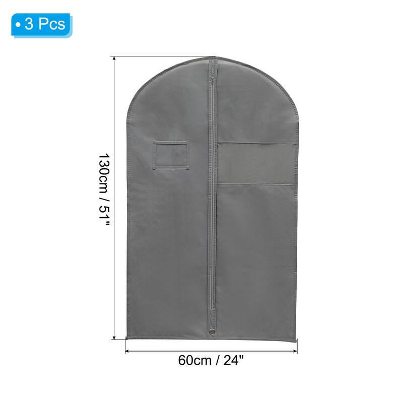 Garment Bag, 3pcs Breathable Suit Bag for Storage Hanging Clothes - Gray - 51"
