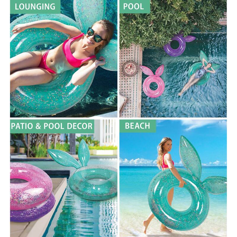 POZA Inflatable Bunny Pool Float Tube with Sparkle Silver Confetti - 36 Inch