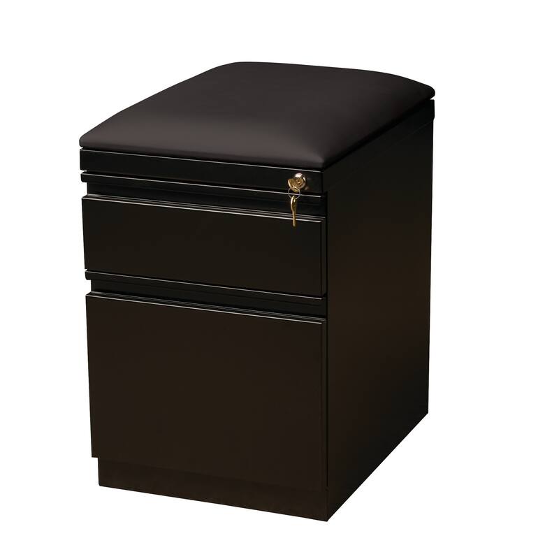 Hirsh 20" D Mobile Pedestal Box File Cabinet with Seat Cushion,White - Black