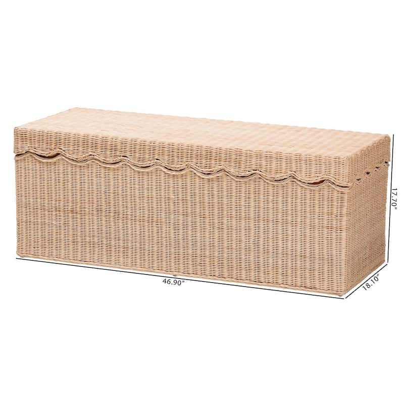 Damita Scallop Natural Rattan Chest with Lift-top - Coastal Boho Style Storage Bench for Bedroom, Entryway, or Living Room