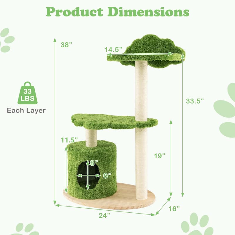 Costway 38" Cute Cat Tree Cat Condo Furniture with Fully Wrapped Sisal - See Details