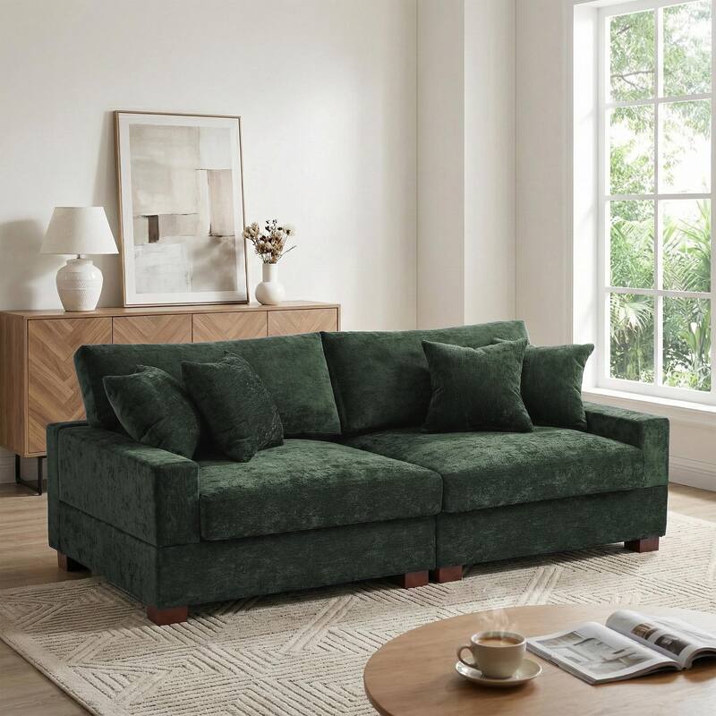 Modern Upholstered Chenille Modular Sectional Sofa with Pillow - Green-2 Piece
