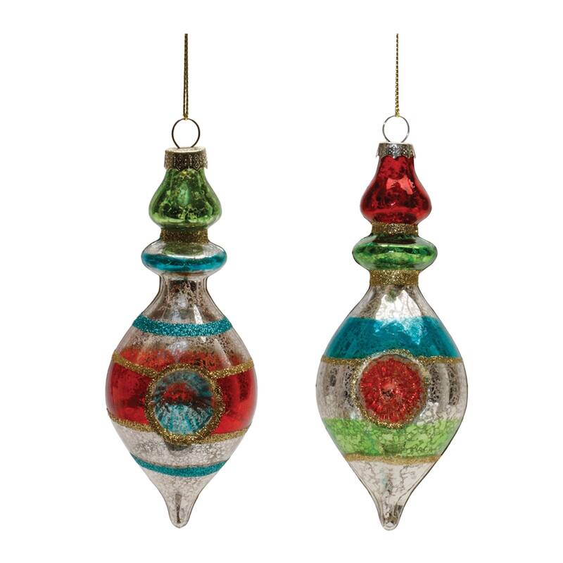 Reflector Glass Christmas Drop Ornaments - 6" - Silver and Red - 12ct