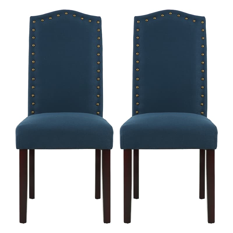 Fabric Upholstered Nailhead Trim Parson Dining Chairs Set of 2 - Blue-2-Piece