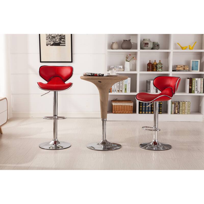 Upholstery Airlift Adjustable Swivel Barstool with Chrome Base, Set of 2 - Red