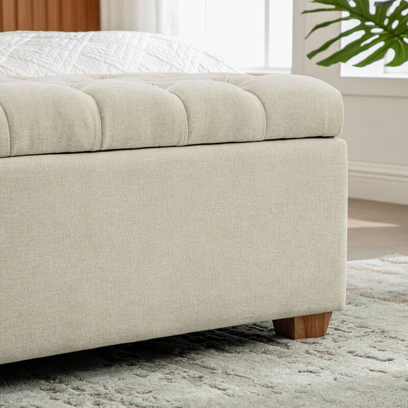 60.2" Chenille Upholstered Storage Bench with Flip-Top & Soft-Close Hinges