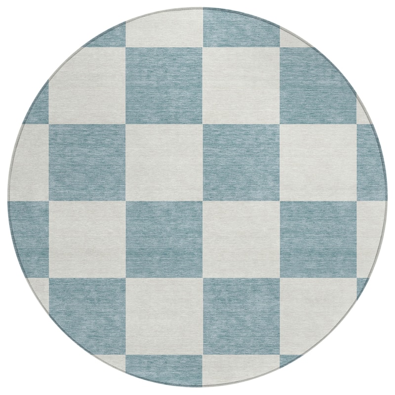 Machine Washable Indoor/ Outdoor Modern Checker Chantille Rug