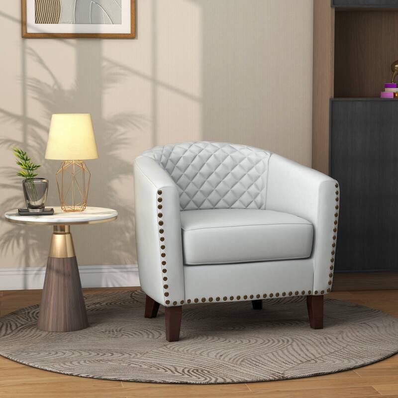 Faux Leather Barrel Accent Chair
