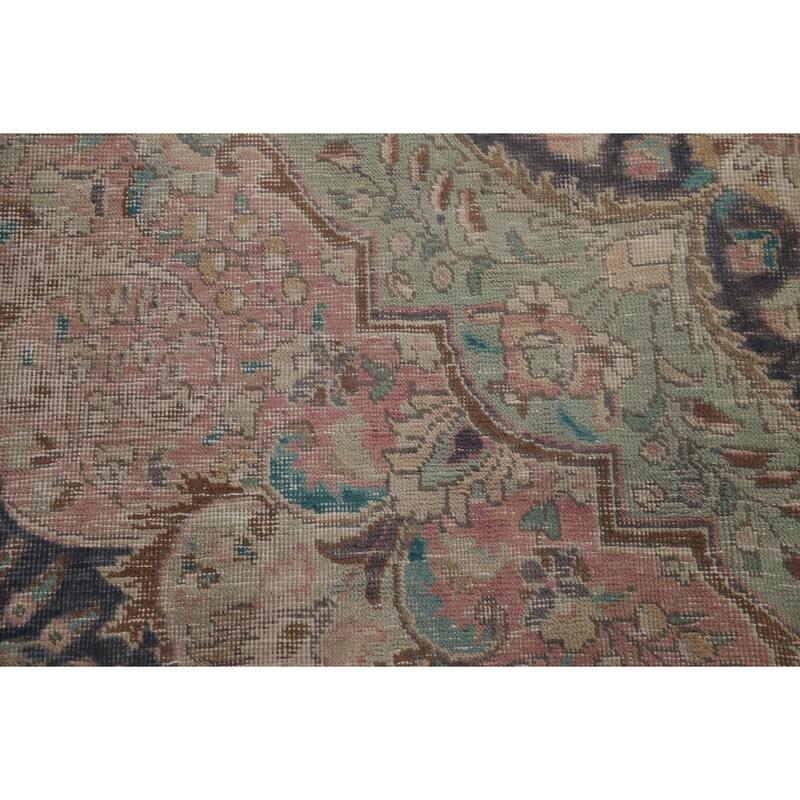 Distressed Tabriz Persian Antique Area Rug Handmade Wool Carpet - 9'9" x 12'8"