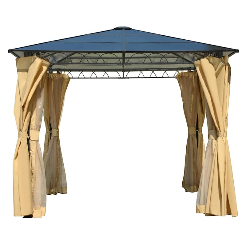 10'x10' Hardtop Outdoor Gazebo with Polycarbonate Roof, with Aluminum Frame, Mosquito Netting and Privacy Screens