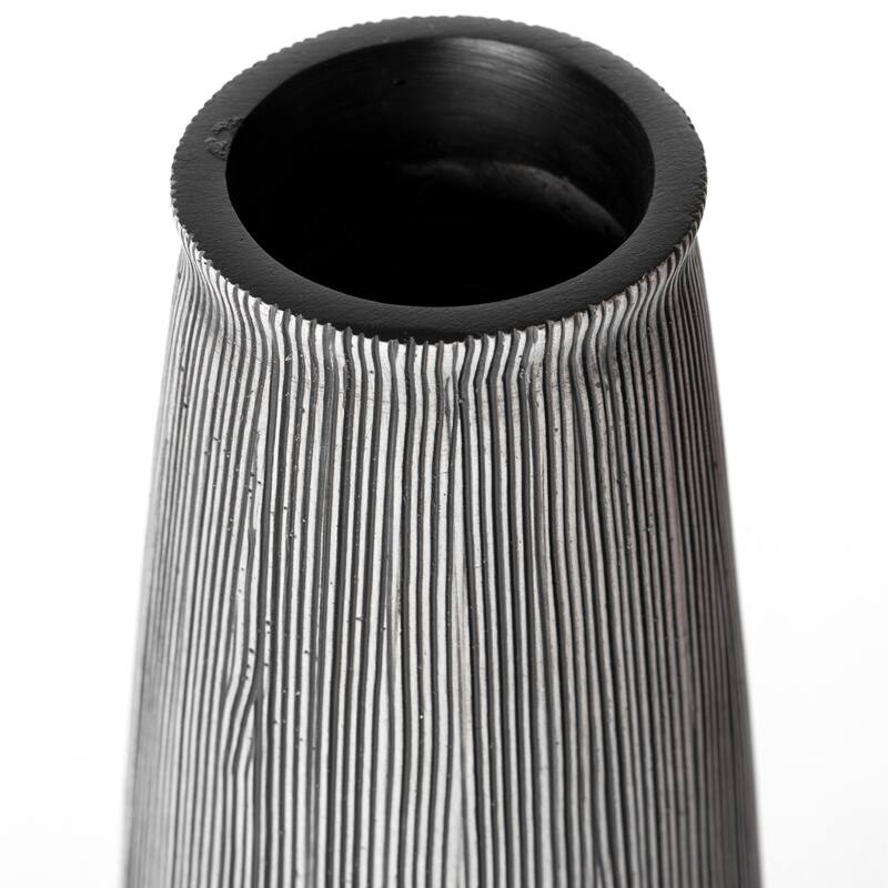 Grey Striped Decorative Round Table Centerpiece Flower Vase Display Modern Home Decor Accent Stylish Elegant Ornamental