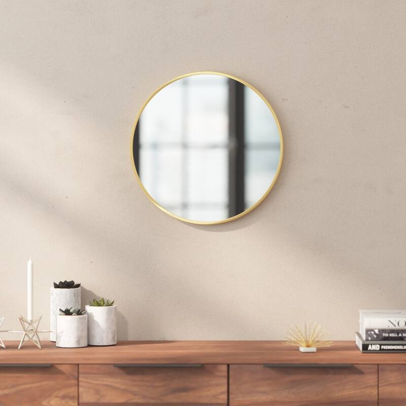 Wall Mount Shatterproof Round Accent Wall Mirror with Metal Frame