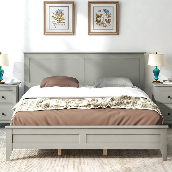 slide 2 of 8, Queen Size Pine Platform Bed with Headboard and Support Legs Grey