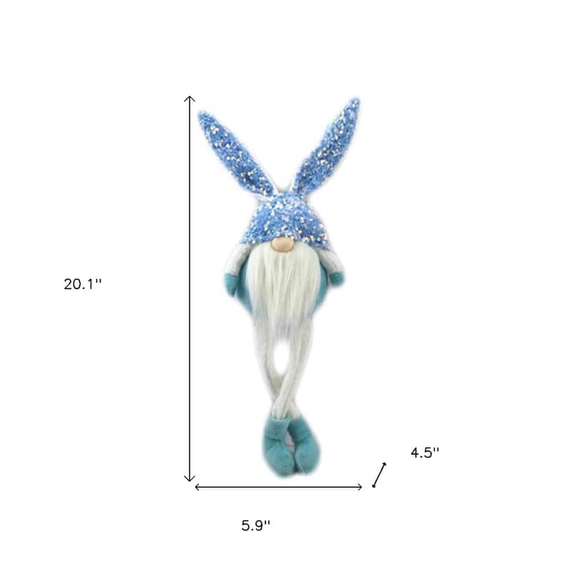 HomeRoots 20" Blue and White Fabric Bunny Rabbit Sitting Gnome - 4.5' X '20.1' X '5.9