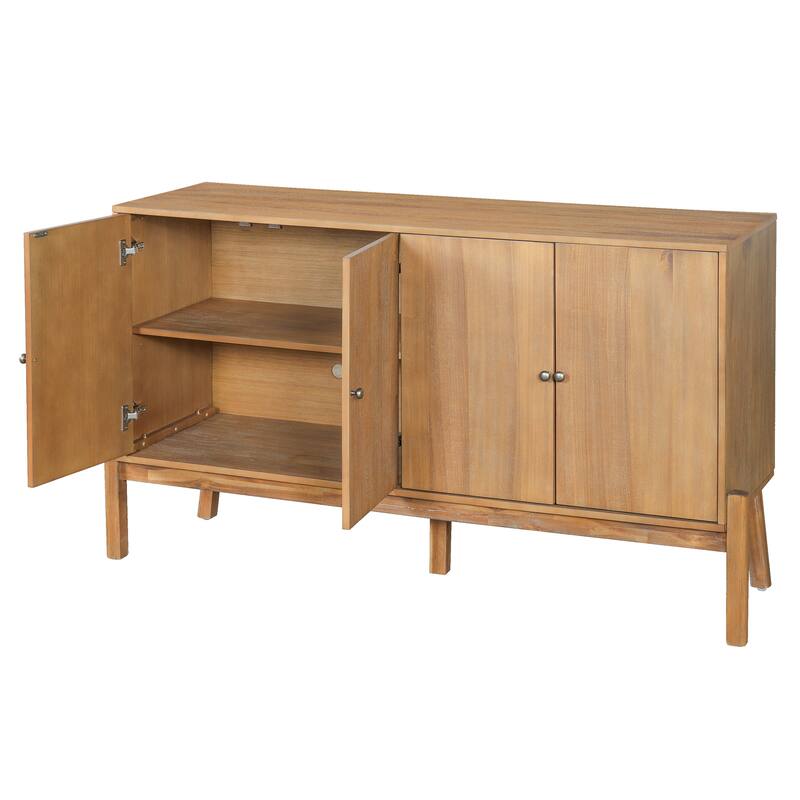 Vintage Sideboard Buffet Cabinet, 34.2" H 4-Door Storage Cabinet with Metal Handles, Brown Finish for Dining Room or Living Room