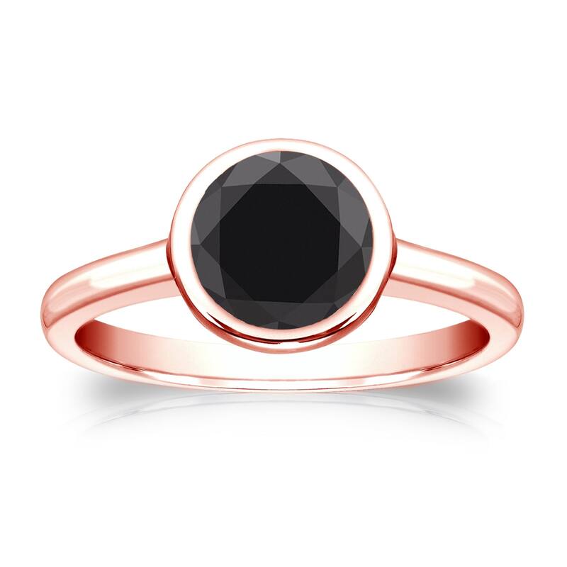 Auriya 14k Gold 1 1/2ctw Bezel-set Solitaire Black Diamond Engagement Ring - Rose - 4