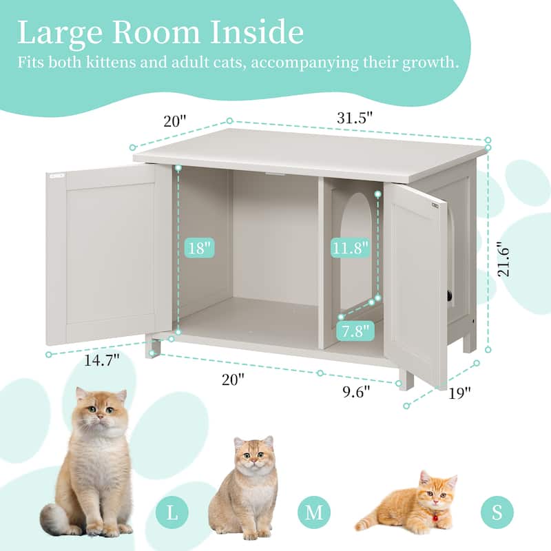 Modern Cat Cage Cabinet with Litter Box Enclosure, Multi-Functional Pet Furniture