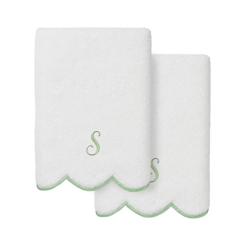 Authentic Hotel and Spa 100% Turkish Cotton Green ADORNIA Scallop Personalized 2 Piece Hand Towel Set - 2 Hand Towels - S