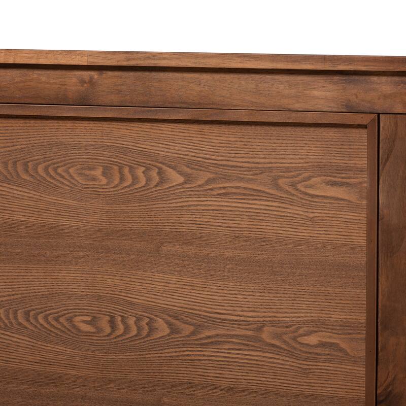 Modern Walnut Brown Wood Platform Bed - Low Profile Bed Frame for Bedroom - Sturdy Construction