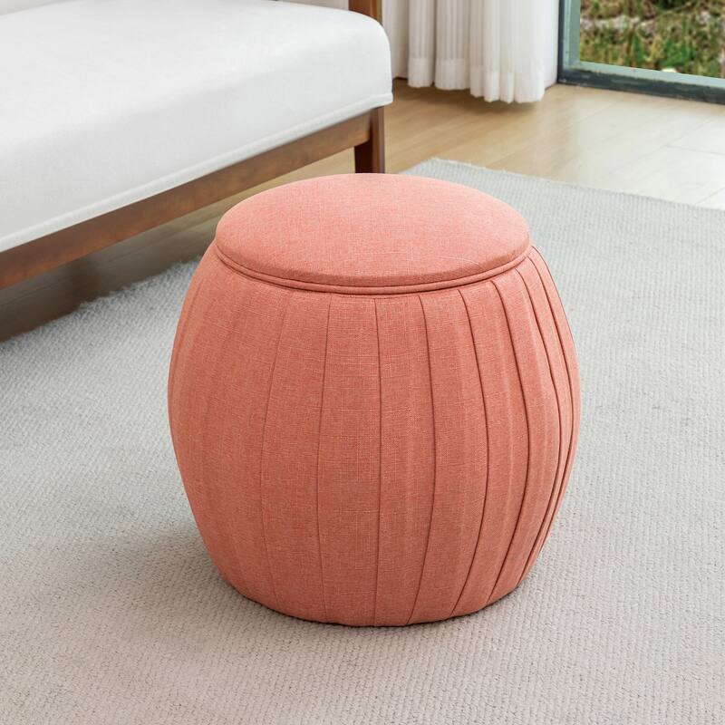 Round Shoe Storage Ottoman - Upholstered Seat with Hidden Shoe Storage and Cushion Top for Space-Saving Organization
