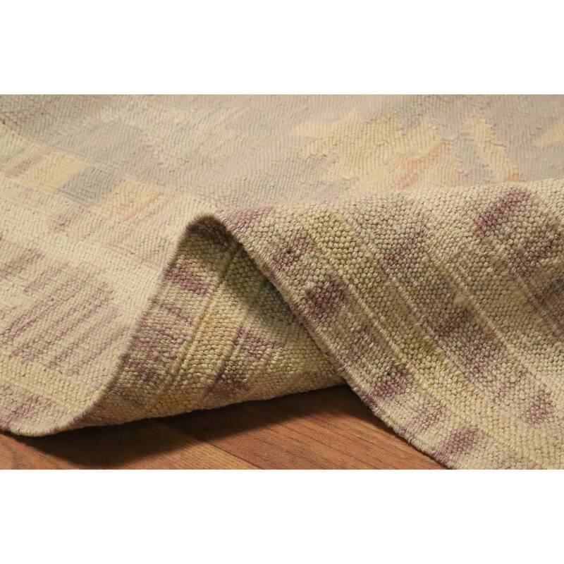 Hand Woven Oriental 100% Wool Carpet Southwestern Tribal Purples Kilim Runner Rug - 12' 3'' X 2' 9''