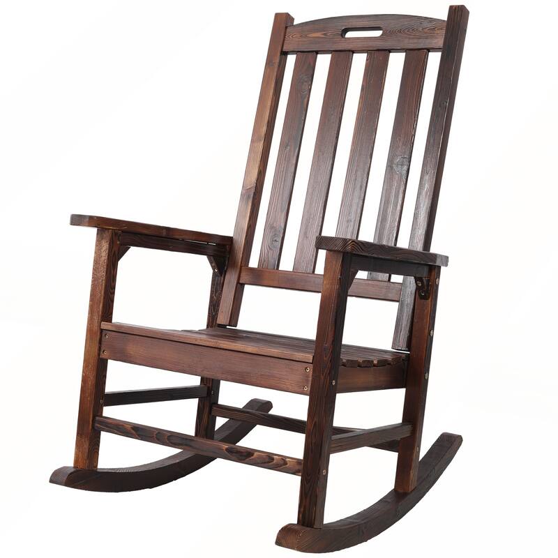 Wooden Oversized Porch Rocker Chair With Wide Seat and Tall Backrest