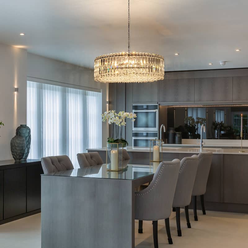 8-Lights Modern Drum Crystal Chandelier Round Dining Room Light Fixture