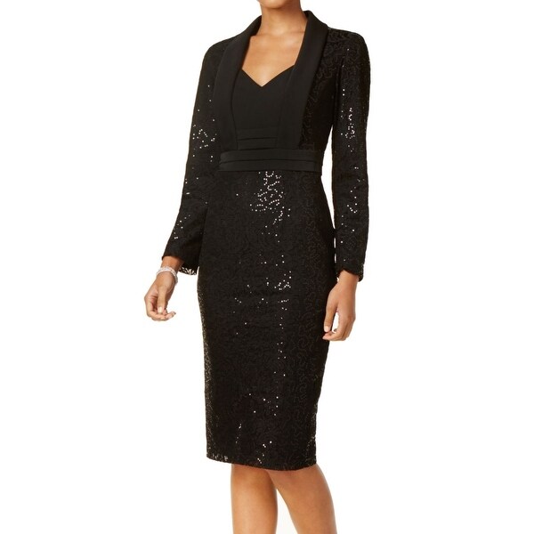 Black lace sheath dress with sleeves women