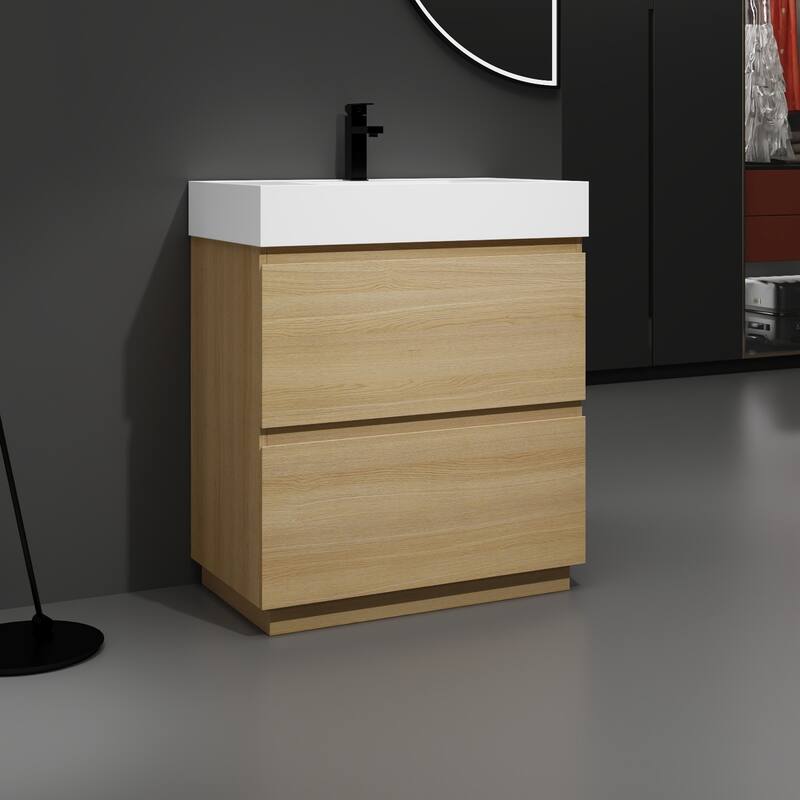 30 in. W x 18 in. D x 35 in. H Single Sink Freestanding Bath Vanity with White Resin Top