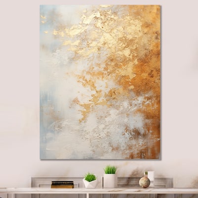 Designart "Beige And Gold Snow Blooming" Abstract Shapes Wall Art