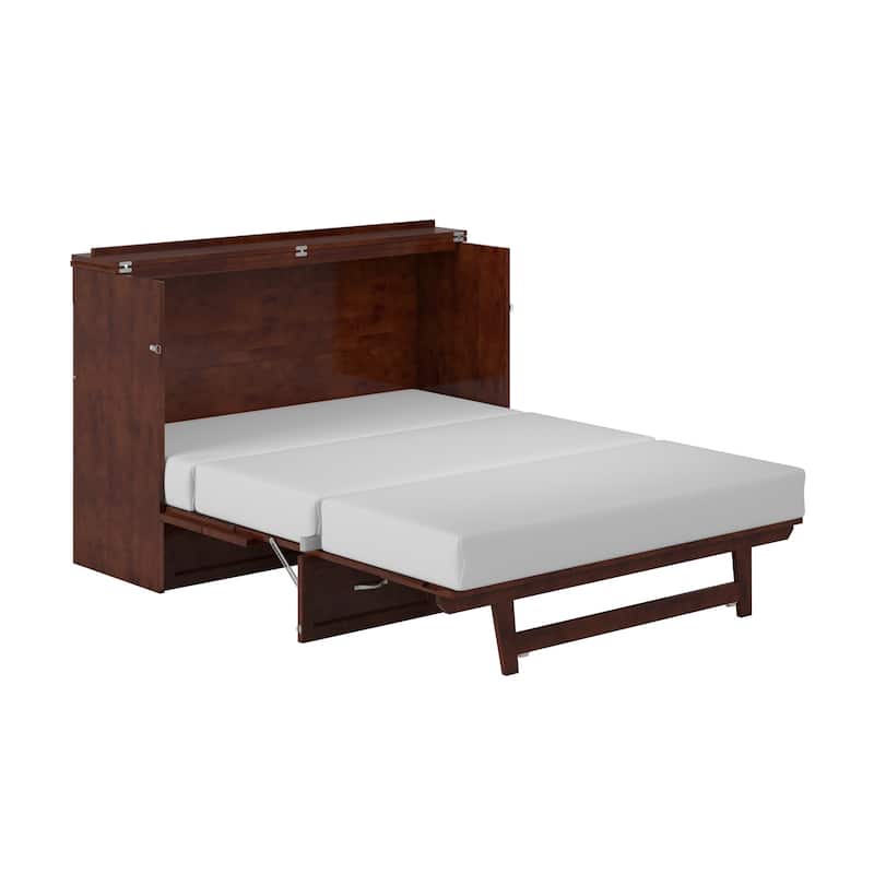 Northfield Queen Murphy Bed Chest with 6" Mattress, Storage Drawer & Built-In Charger in Walnut