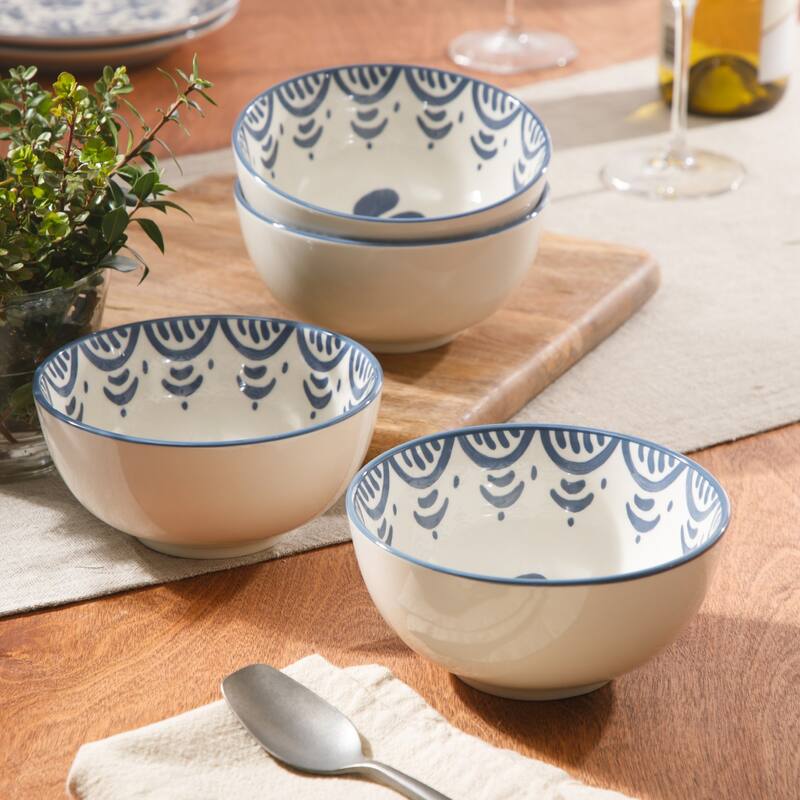 Bloomhouse - 2-Time Oprah's Favorite Things - Valencia Flor 4 Piece 6" Cereal Bowl Set, Stoneware Floral Decal Design