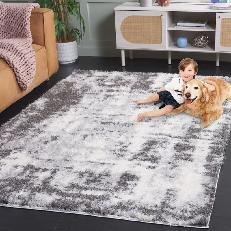 SAFAVIEH Lindsay Shag Pearlene Modern Abstract 2-inch Thick Rug - 8' x 10' - Dark Grey/Grey