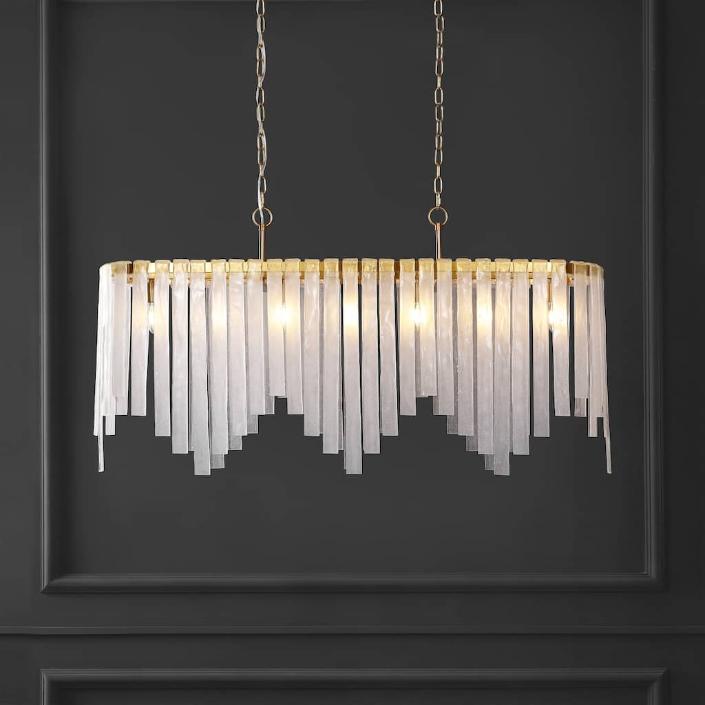 SAFAVIEH Couture Shifra 78" Glass Chandelier - 51" W x 12" D x 78" H - Gold/Clear