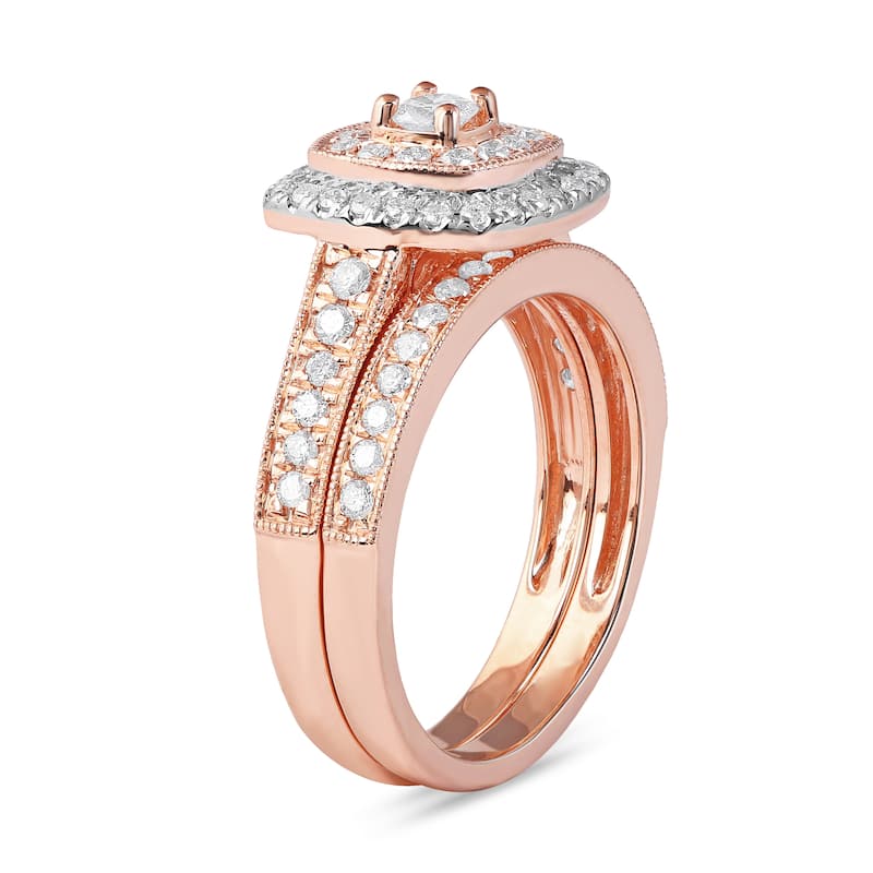 3/4ct TDW Diamond Double Halo Bridal Set in 14K Rose Gold for Women