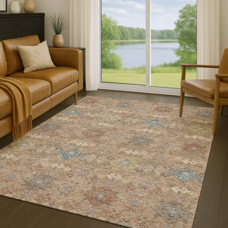 Machine Washable Indoor/ Outdoor Boho Panel Chantille Rug