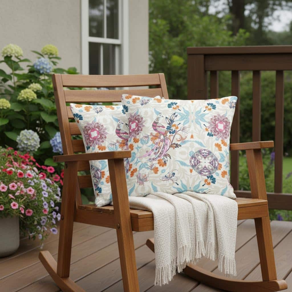 HomeRoots Set of Two 16" X 16" Blue and Off White Peacock Blown Seam Eclectic Indoor Outdoor Throw Pillow