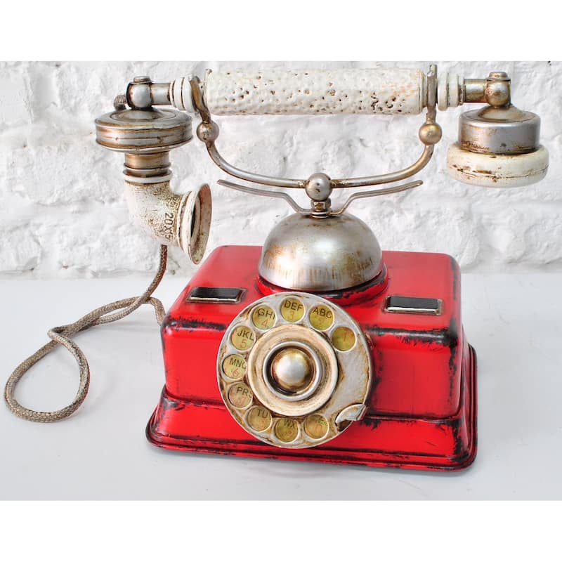 Antique Reproduction Red German Rotary Dial Phone Sculpture Figurine Decor Deal