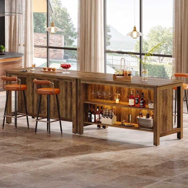 59-Inch Home Bar Table Unit Counter Height Pub Table with Storage - 27.56" D x 59" W x 35.43" H