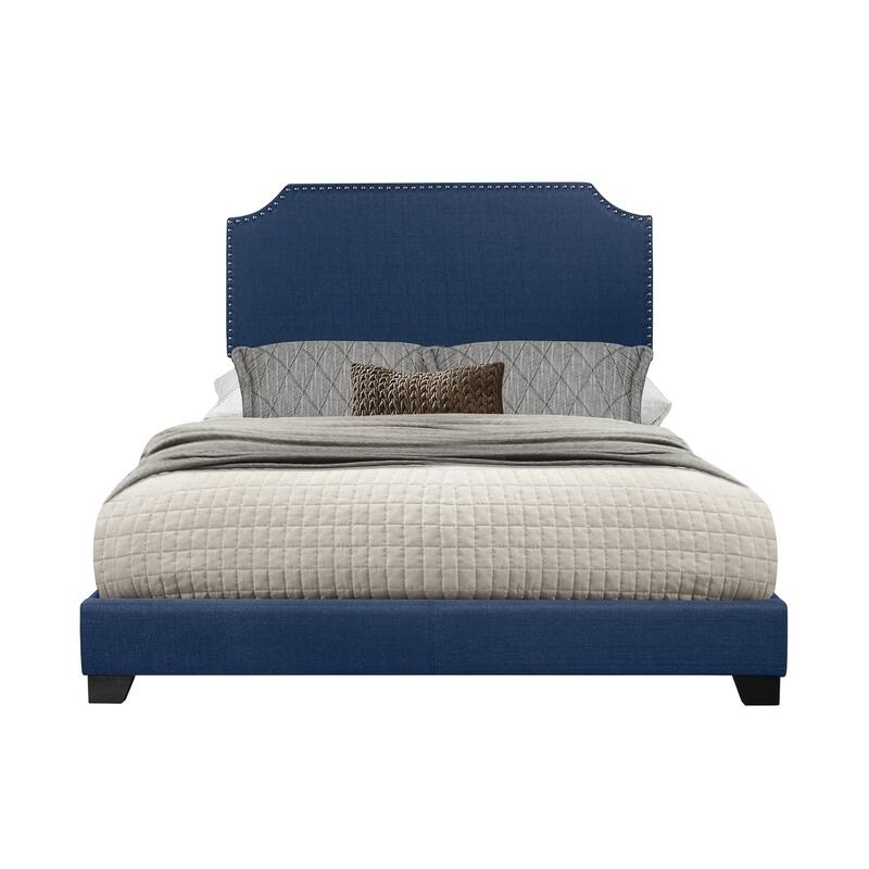 Wyman Blue Fabric Upholstered Panel Bed - Queen