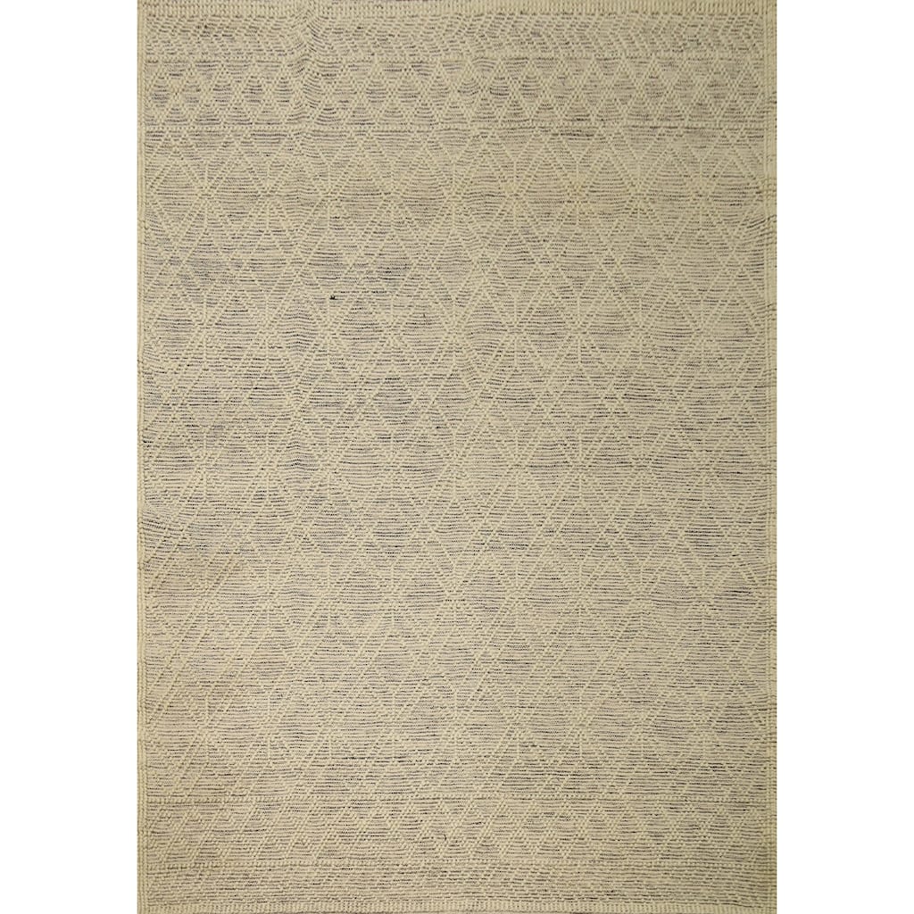 Hand Knotted Oriental 100% Wool Carpet Modern Geometric Beige & Ivories Modern Gotti Design Area Rug - 9' 8'' X 7' 9''