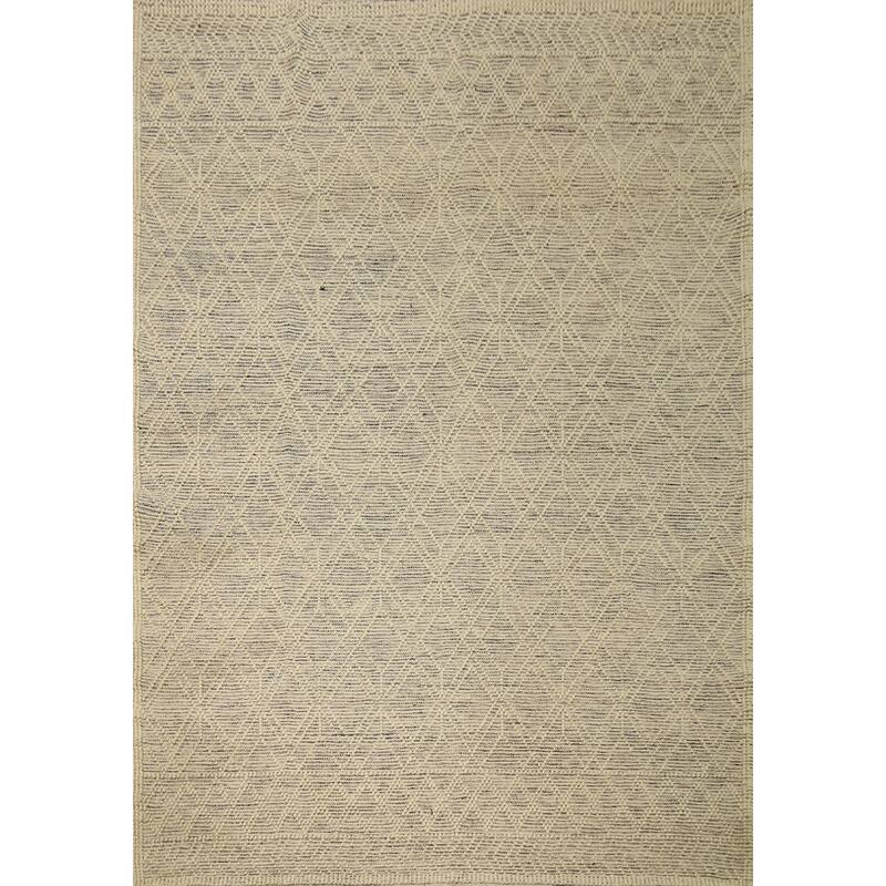 Hand Knotted Oriental 100% Wool Carpet Modern Geometric Beige & Ivories Modern Gotti Design Area Rug - 9' 8'' X 7' 9''