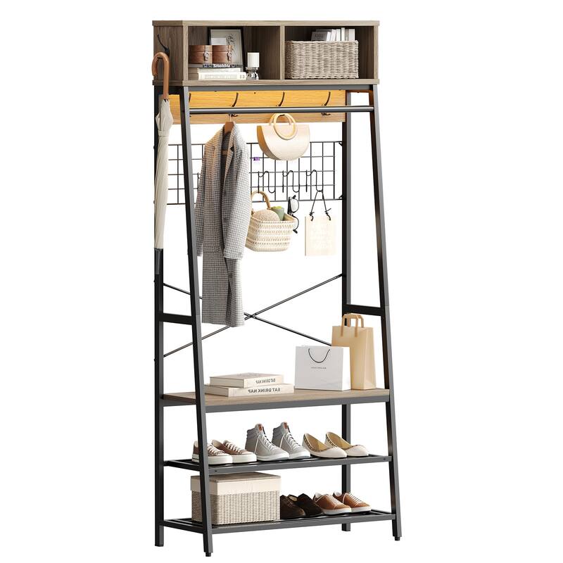 Bestier 5 in 1 Hall Tree with Cabinet Coat Rack with 3-Tier Shoes Organizer - 70 inches