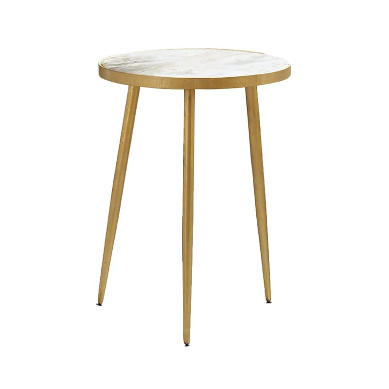 Round Accent Table in White and Gold - White and Gold - Marble